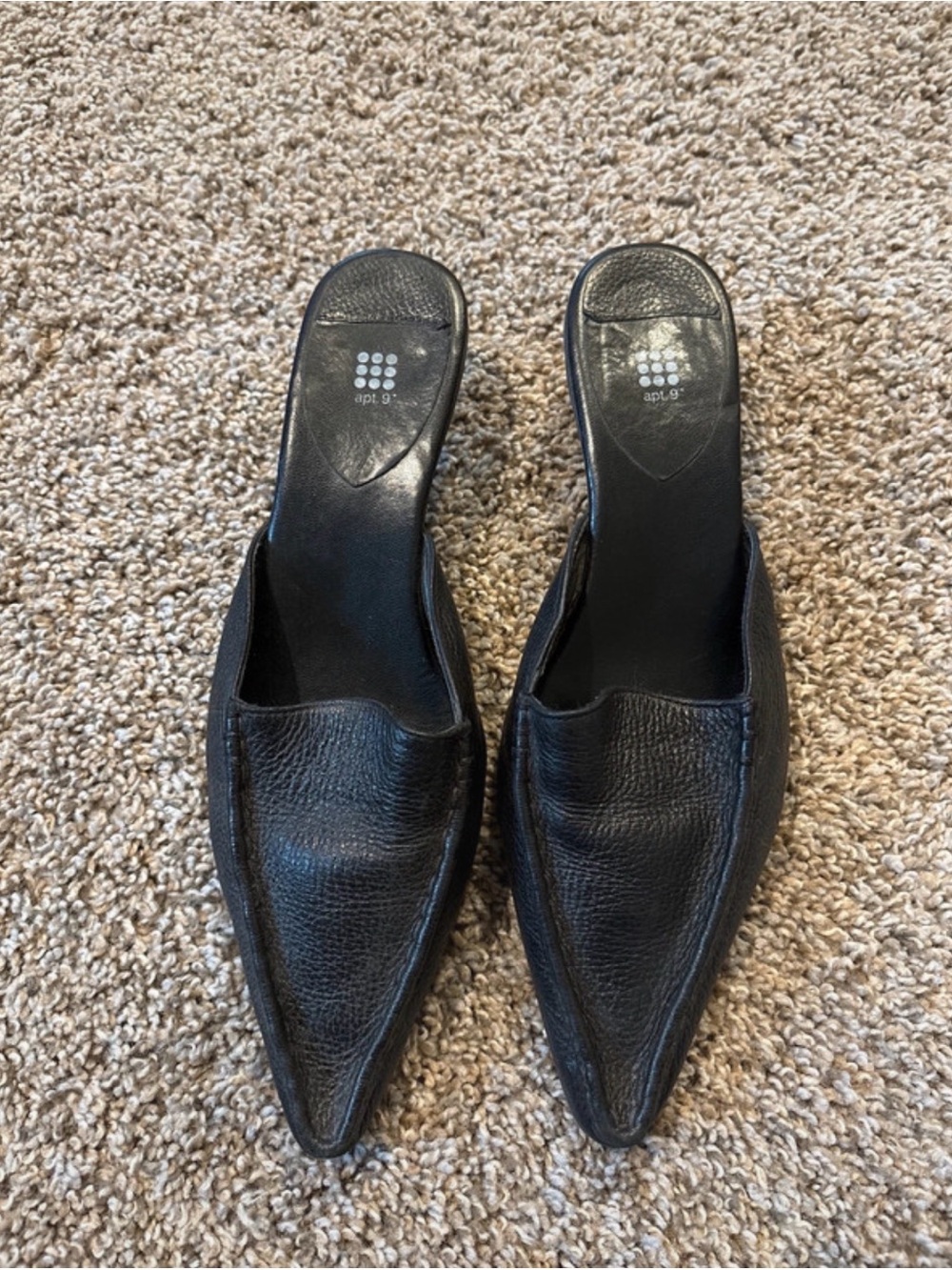 Apt. 9 Black Pointed Leather Slip-On Mules with Low Heel